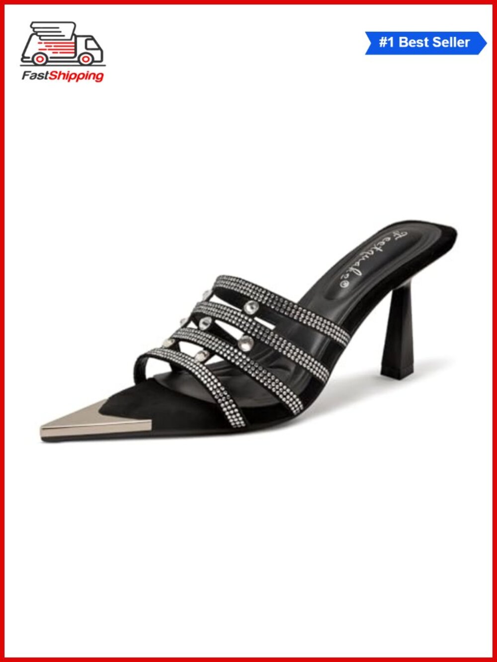 Rhinestone Stiletto Mules Pointed Toe Slip On Heeled Sandals